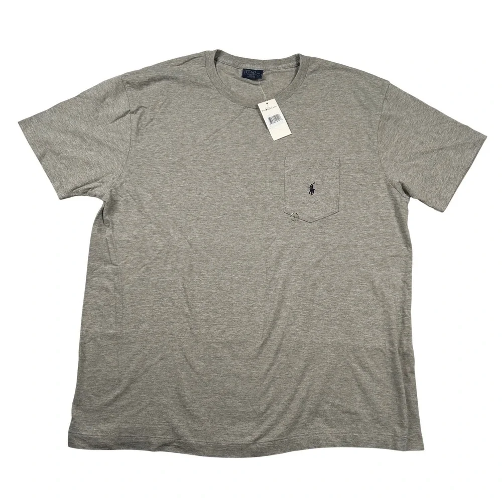 Vintage Polo Ralph Lauren Pocket T-Shirt Mens L Heather Gray Cotton Crewneck 90s